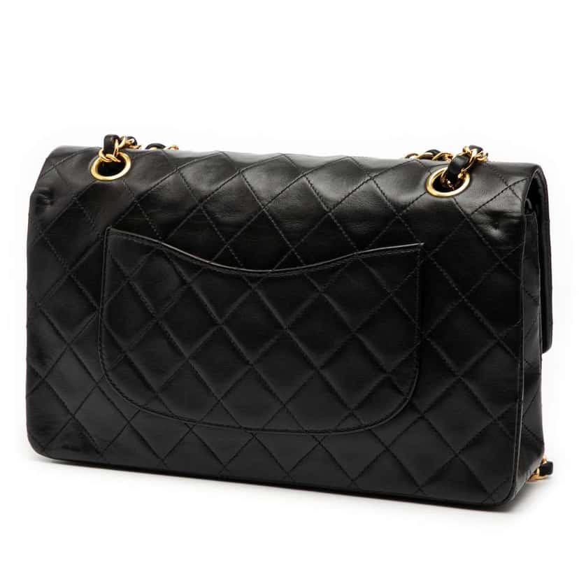 Chanel Medium Classic Lambskin Double Flap Black Leather Good condition - Back View