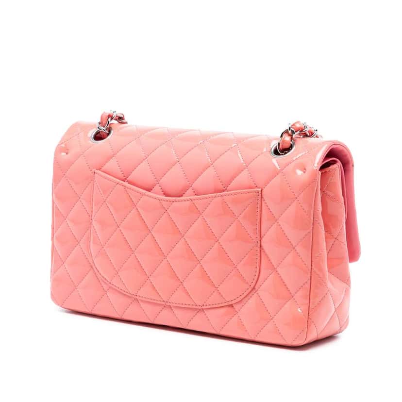 Chanel Medium Classic Patent Double Flap Pink Leather Good condition - Back View