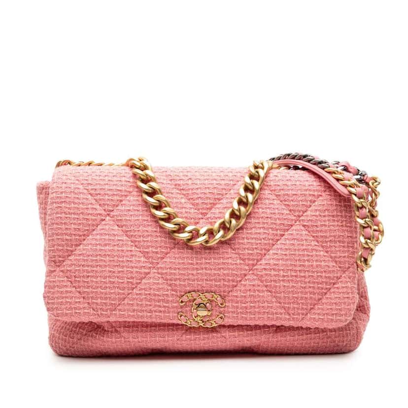 Chanel Maxi Tweed 19 Flap Pink Tweed Very good condition - Front View
