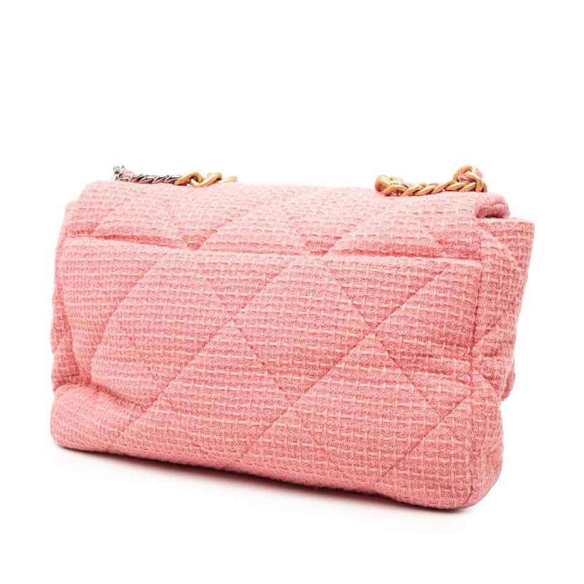 Chanel Maxi Tweed 19 Flap Pink Tweed Very good condition - Back View