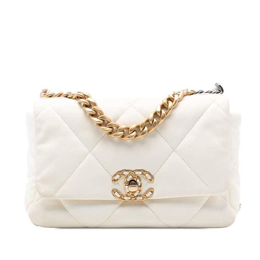 Chanel Medium Lambskin 19 Flap White Leather Very good condition - Front View