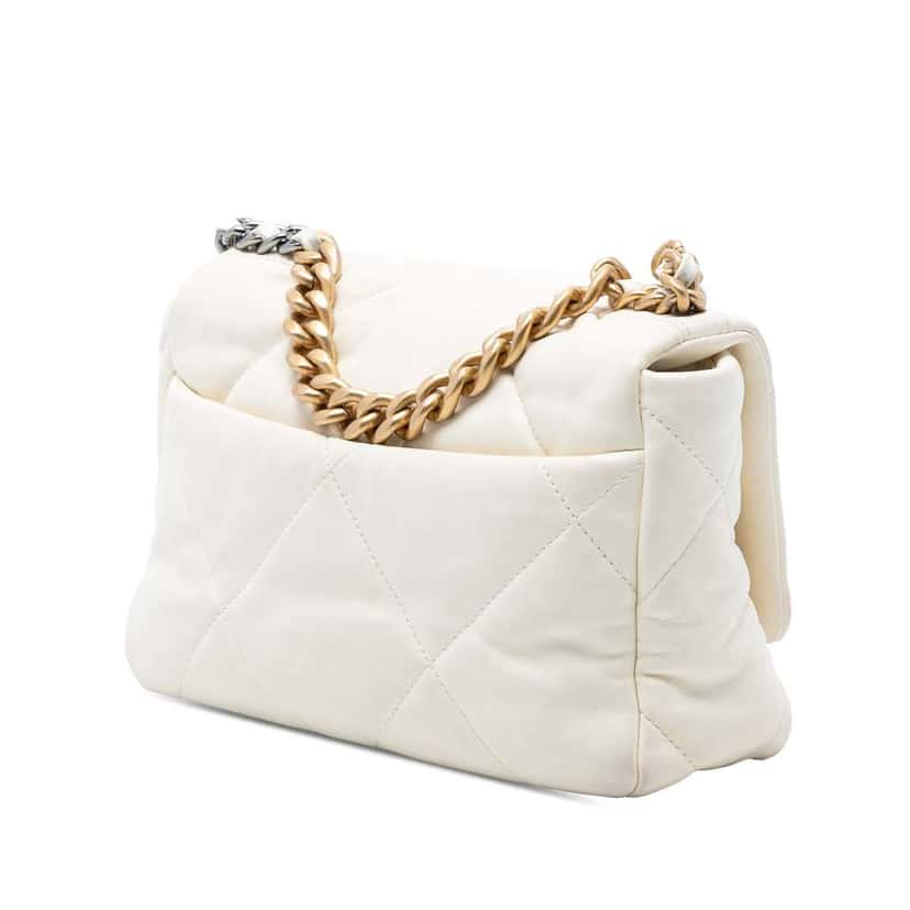 Chanel Medium Lambskin 19 Flap White Leather Very good condition - Back View