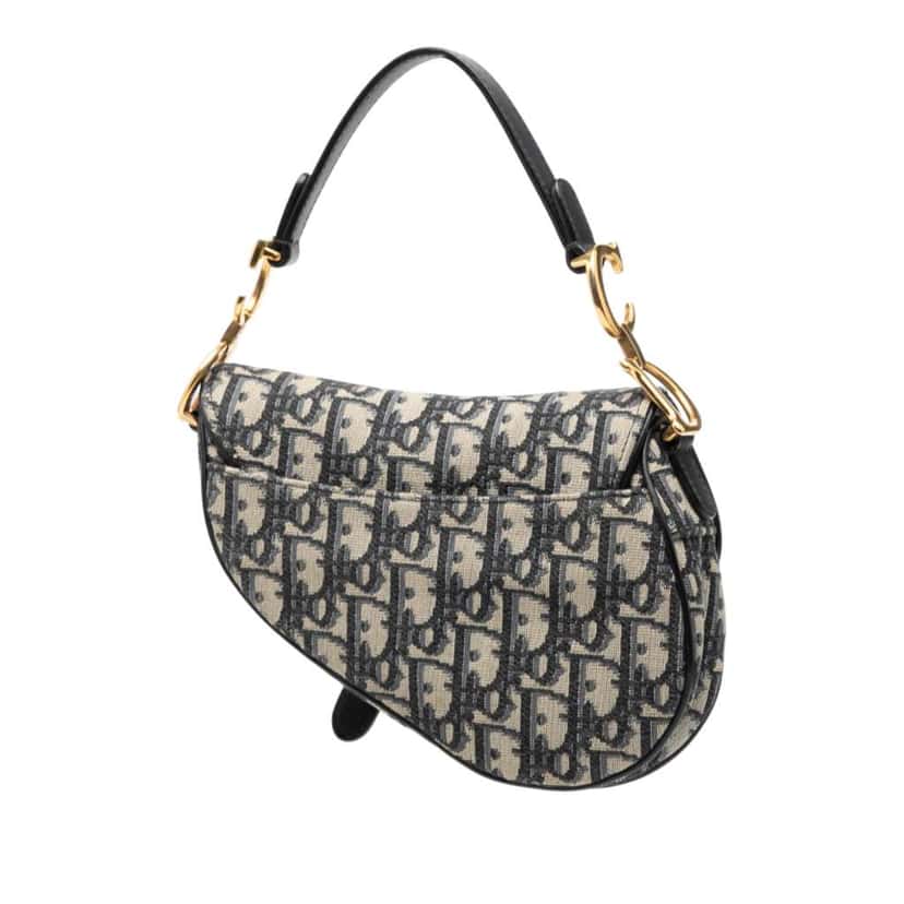 Dior Mini Oblique Canvas Saddle Bag Blue Canvas Very good condition - Back View