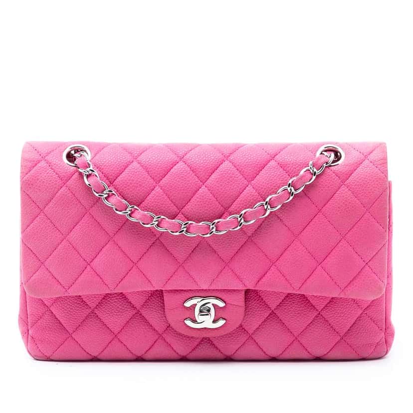 Chanel Medium Classic Caviar Double Flap Pink Leather Very good condition - Front View
