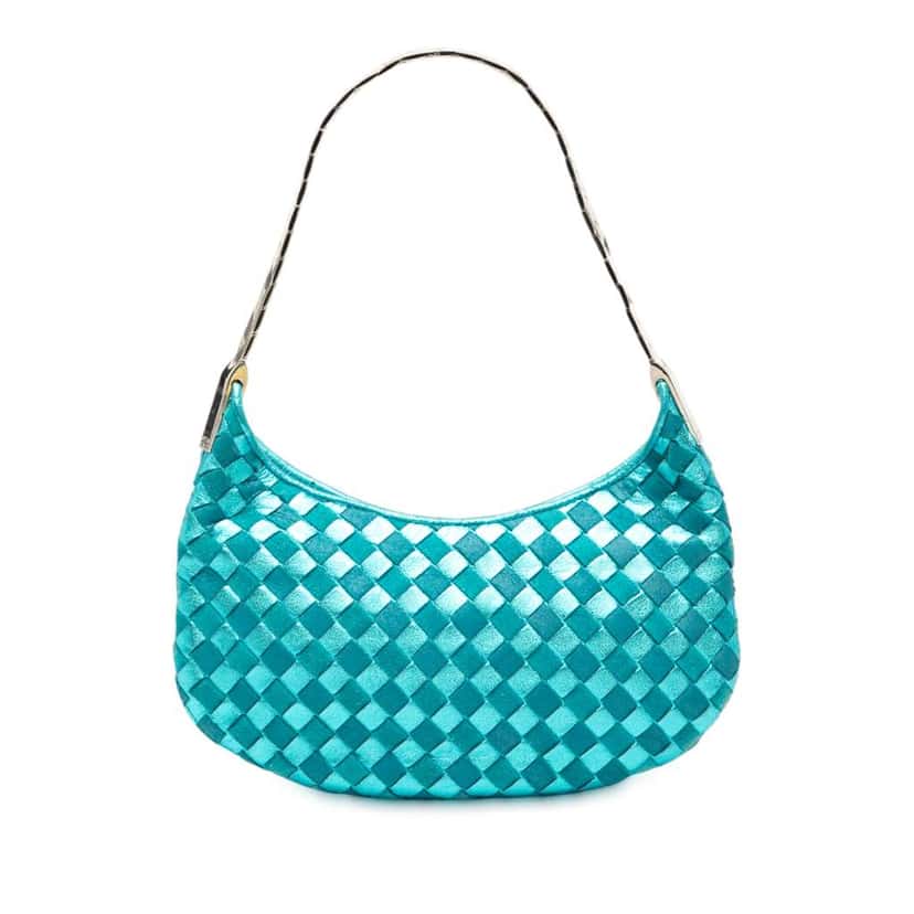 Bottega Veneta Metallic Nappa Intrecciato Hobo Blue Leather Good condition - Front View
