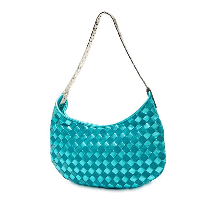 Bottega Veneta Metallic Nappa Intrecciato Hobo Blue Leather Good condition - Back View