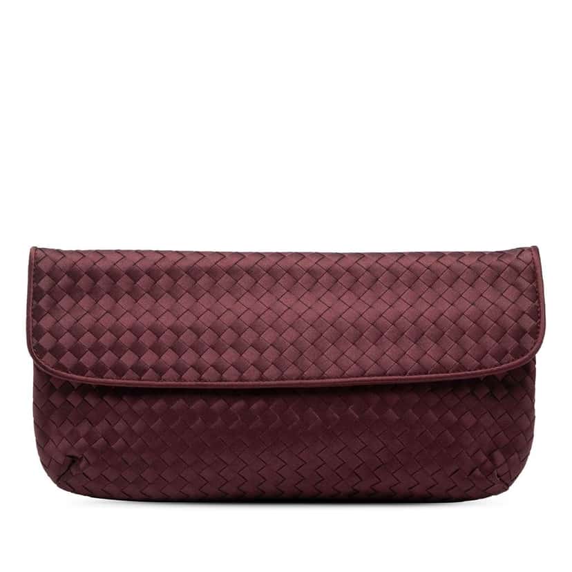 Bottega Veneta Satin Intrecciato Clutch Red Satin Good condition - Front View
