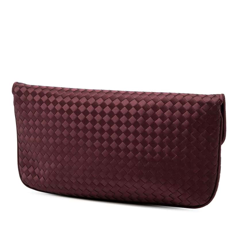 Bottega Veneta Satin Intrecciato Clutch Red Satin Good condition - Back View