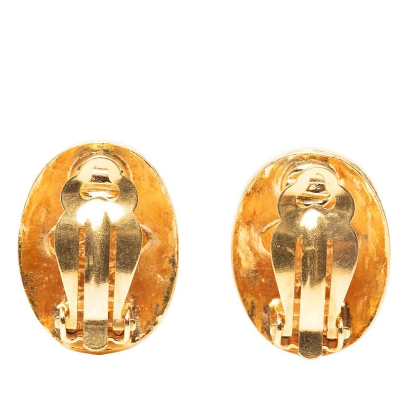 Chanel CC Gold Plated Logo Oval Clip On Earrings Gold Metal Very good condition - Back View