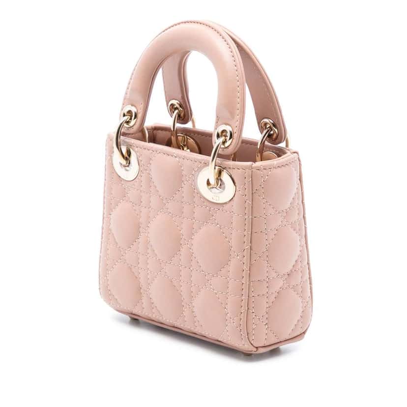 Dior Micro Lambskin Cannage Lady Dior Brown Leather Good condition - Back View