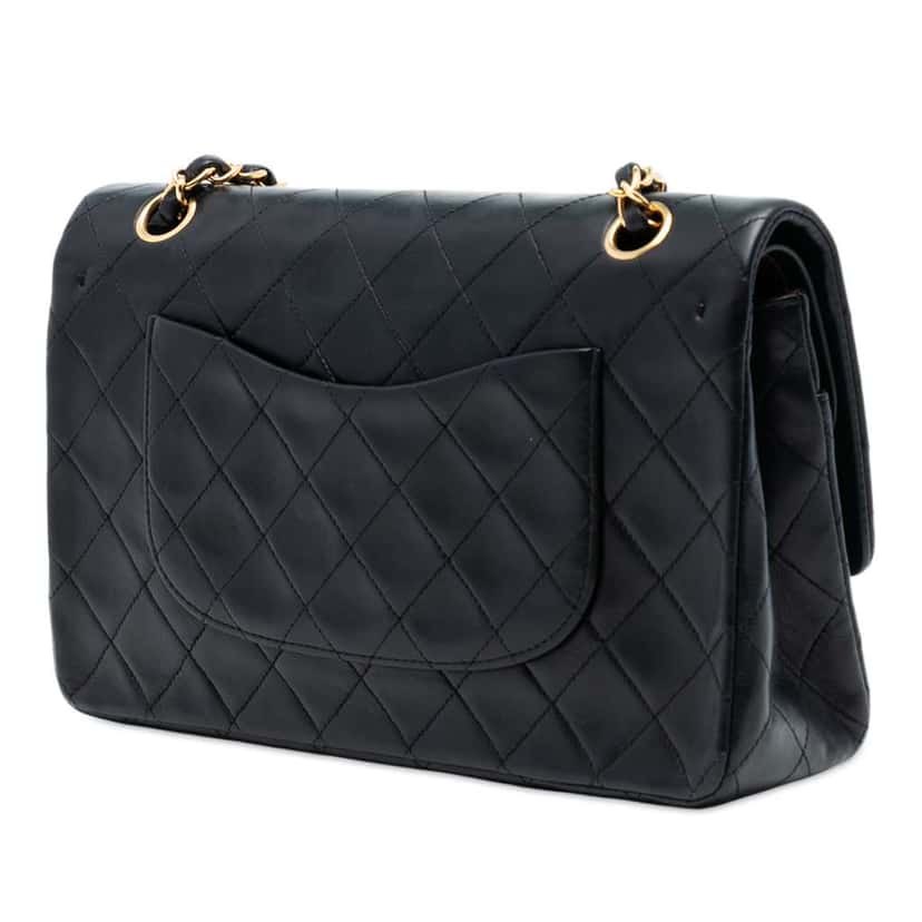 Chanel Medium Classic Lambskin Double Flap Black Leather Good condition - Back View