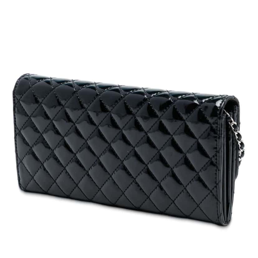 Chanel CC Quilted Patent East West Wallet On Chain Black Leather Good condition - Back View