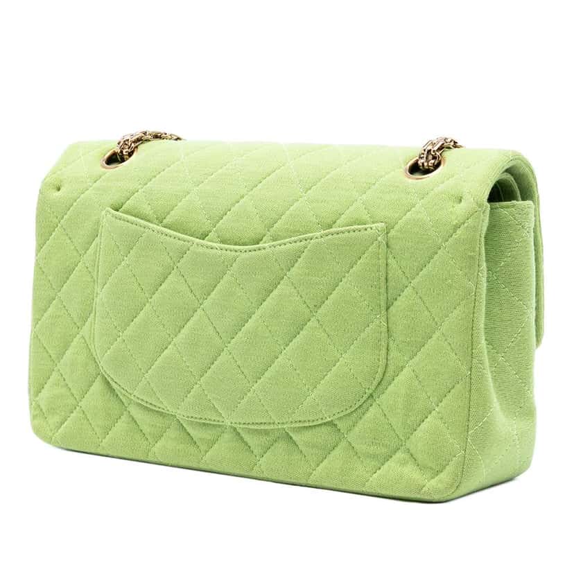 Chanel Medium Classic Jersey Bijoux Chain Double Flap Green Cotton Good condition - Back View