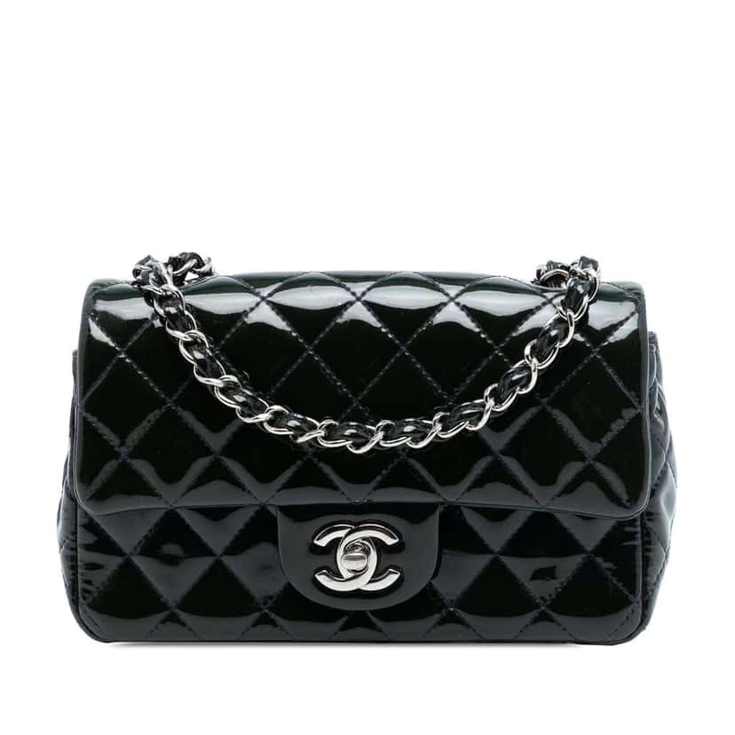 Chanel Mini Rectangular Classic Patent Single Flap Black Leather Very good condition - Front View