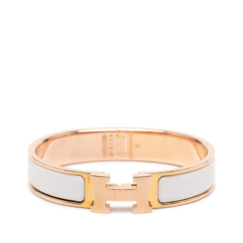 Hermès Narrow Enamel Clic H Bracelet PM White Good condition - Front View