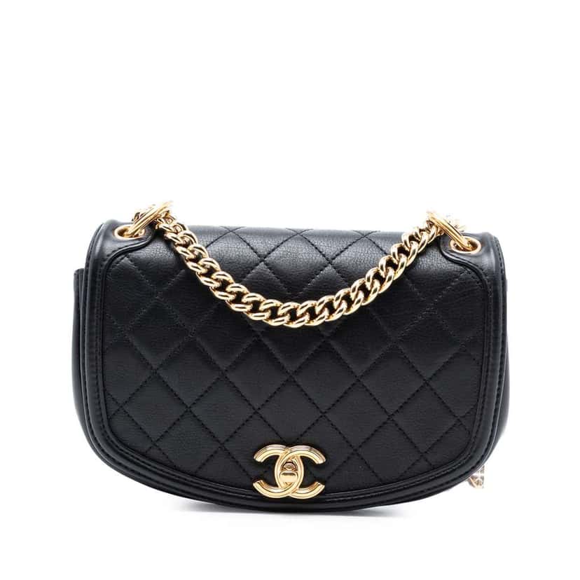 Chanel Small Quilted Calfskin Underline Flap Black Leather Good condition - Front View