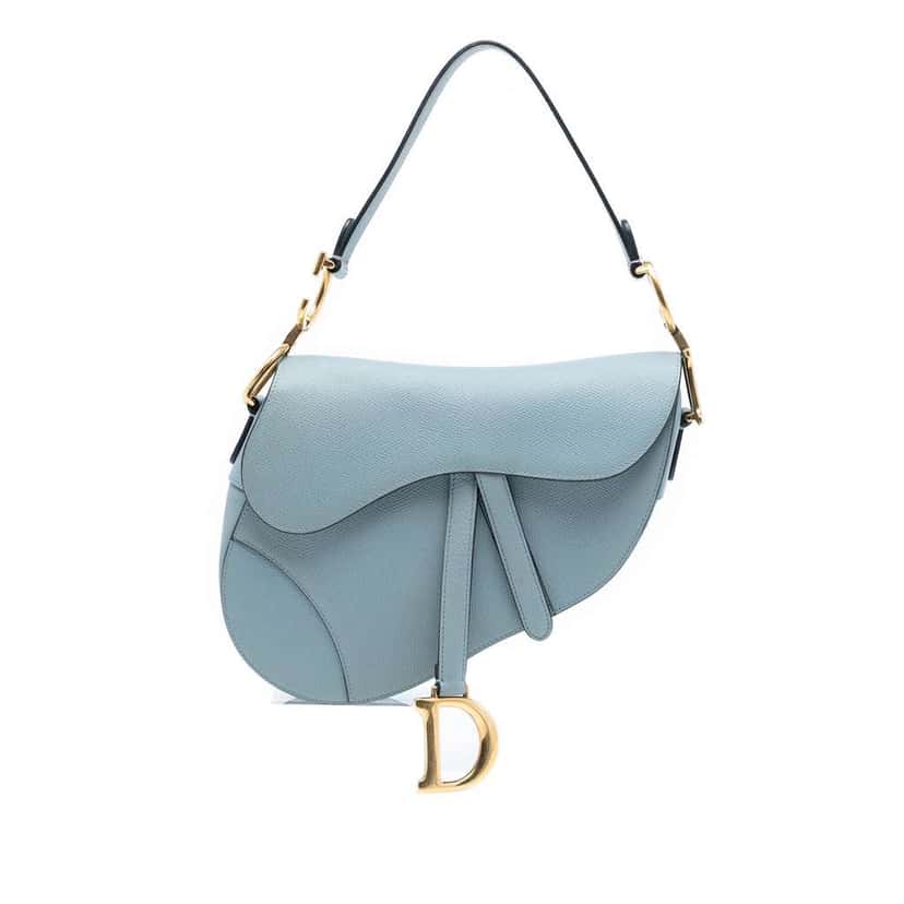 Dior Grained Calfskin Saddle Bag Blue Leather Good condition - Front View