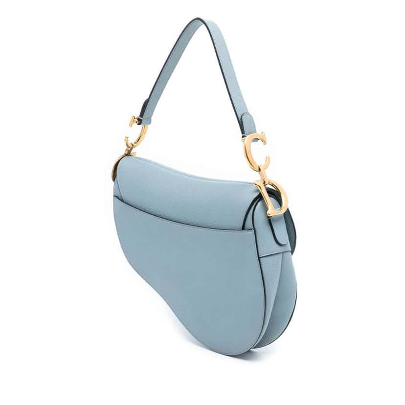 Dior Grained Calfskin Saddle Bag Blue Leather Good condition - Back View