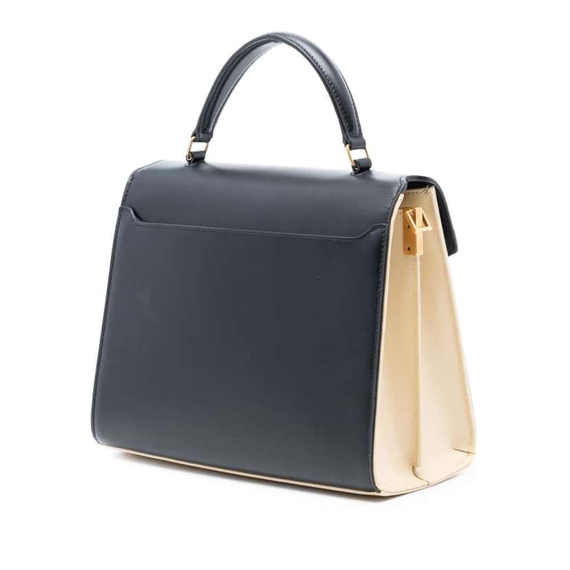 Saint Laurent Medium Bicolor Smooth Calfskin Classic Monogram Cassandra Top Handle Bag Black Leather Good condition - Back View