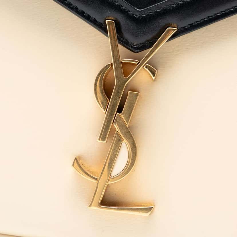 Saint Laurent Medium Bicolor Smooth Calfskin Classic Monogram Cassandra Top Handle Bag Black Leather Good condition - Box View
