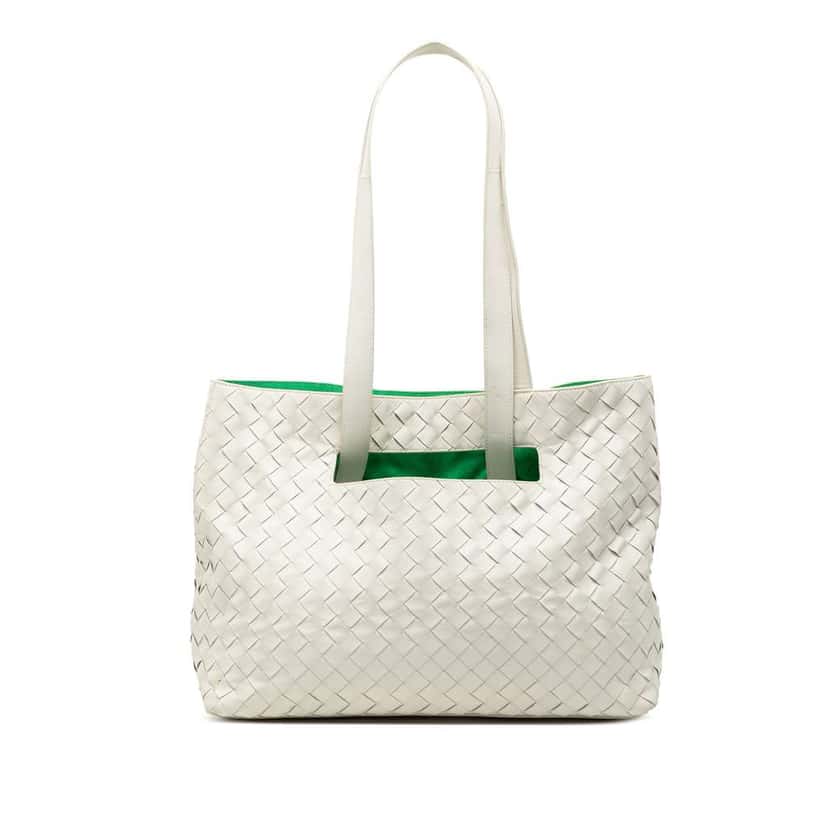 Bottega Veneta Medium Nappa Intrecciato East West Slot Tote White Leather Good condition - Front View