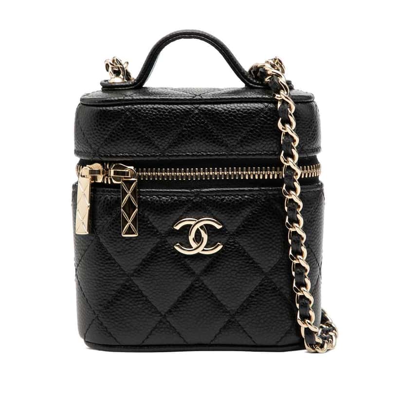 Chanel Mini Caviar Handle with Care Vanity Case Black Leather Good condition - Front View