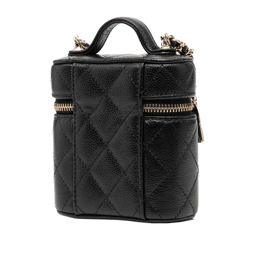 Chanel Mini Caviar Handle with Care Vanity Case Black Leather Good condition - Back View