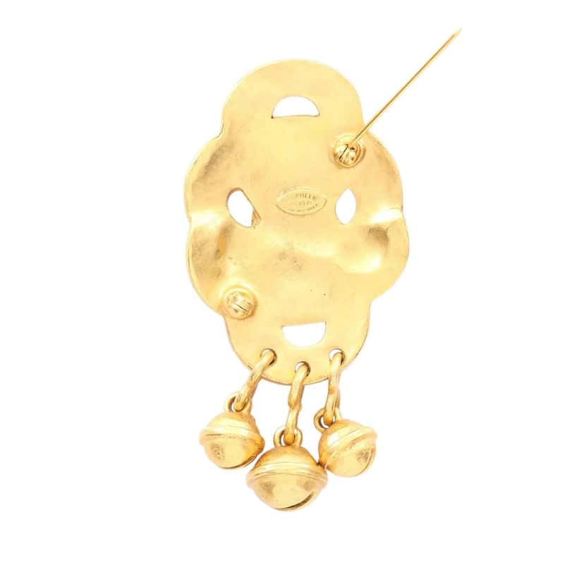 Chanel Gold Plated CC Bell Brooch Gold Metal Good condition - Back View