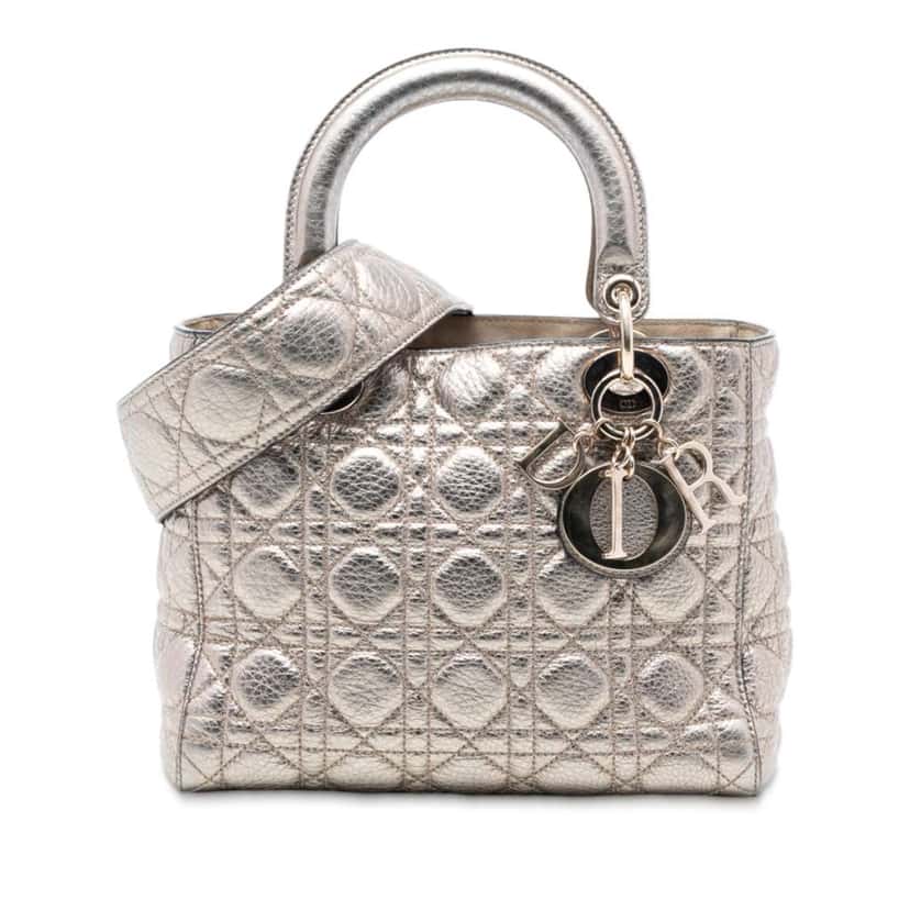 Dior Medium Metallic Grained Calfskin Cannage Supple Lady Dior Gold Leather Good condition - Front View