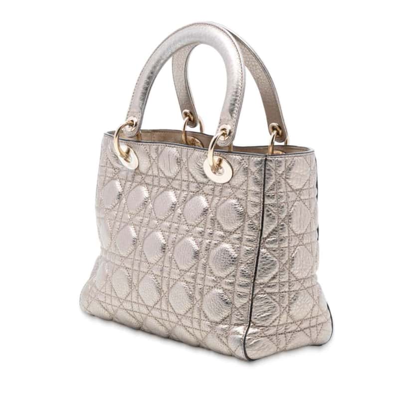 Dior Medium Metallic Grained Calfskin Cannage Supple Lady Dior Gold Leather Good condition - Back View