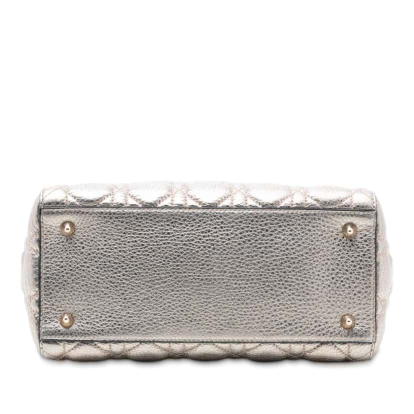 Dior Medium Metallic Grained Calfskin Cannage Supple Lady Dior Gold Leather Good condition - Inside View