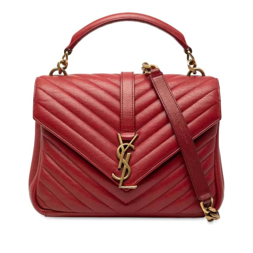 Saint Laurent Medium Quilted Chevron Sheepskin College Satchel Red Leather Good condition - Front View