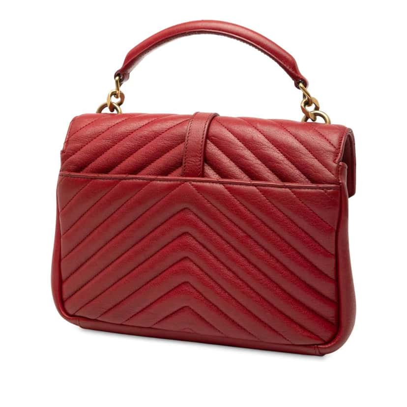 Saint Laurent Medium Quilted Chevron Sheepskin College Satchel Red Leather Good condition - Back View