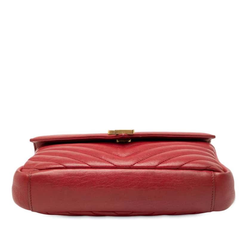 Saint Laurent Medium Quilted Chevron Sheepskin College Satchel Red Leather Good condition - Inside View