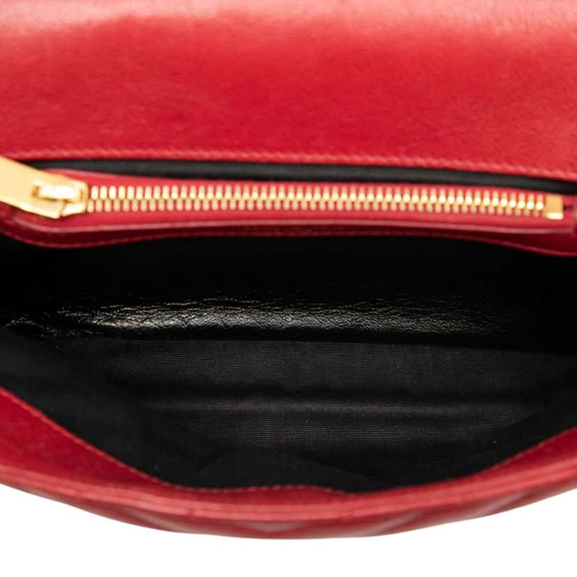 Saint Laurent Medium Quilted Chevron Sheepskin College Satchel Red Leather Good condition - Model View