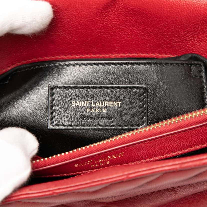 Saint Laurent Medium Quilted Chevron Sheepskin College Satchel Red Leather Good condition - Box View