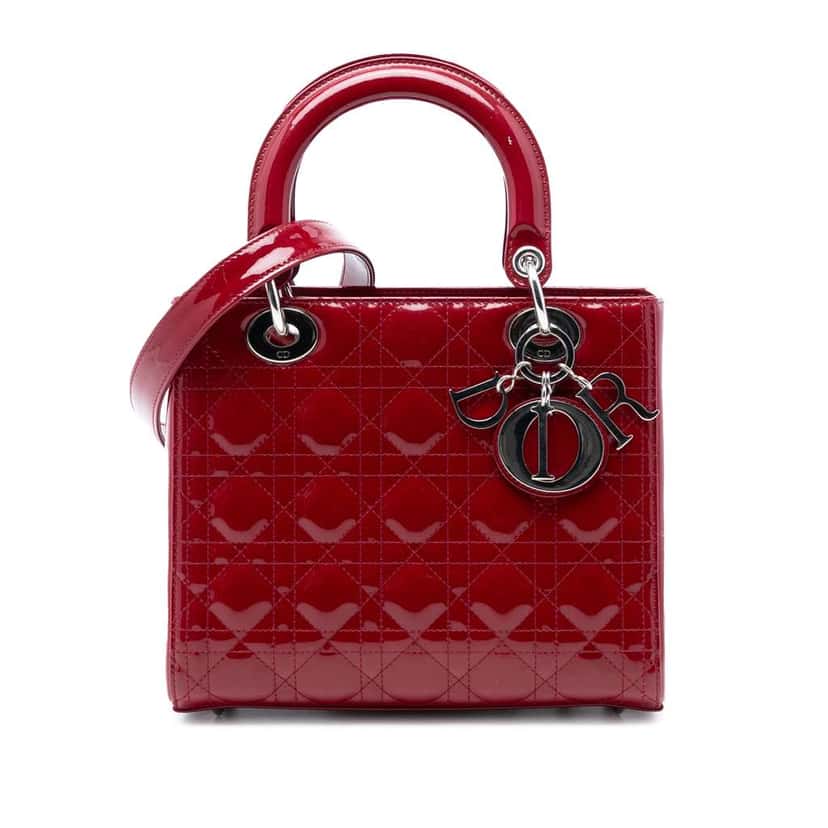 Dior Medium Patent Cannage Lady Dior Red Leather Good condition - Front View