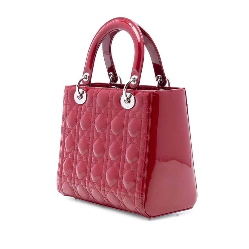 Dior Medium Patent Cannage Lady Dior Red Leather Good condition - Back View
