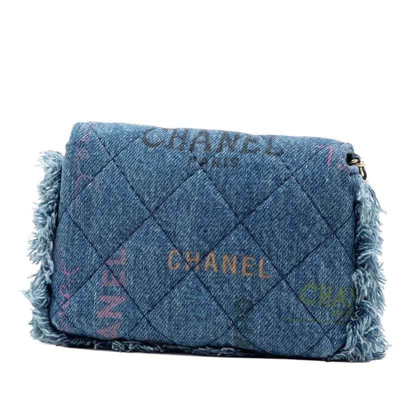 Chanel Fringe Denim Mood Clutch with Chain Blue Denim Very good condition - Back View