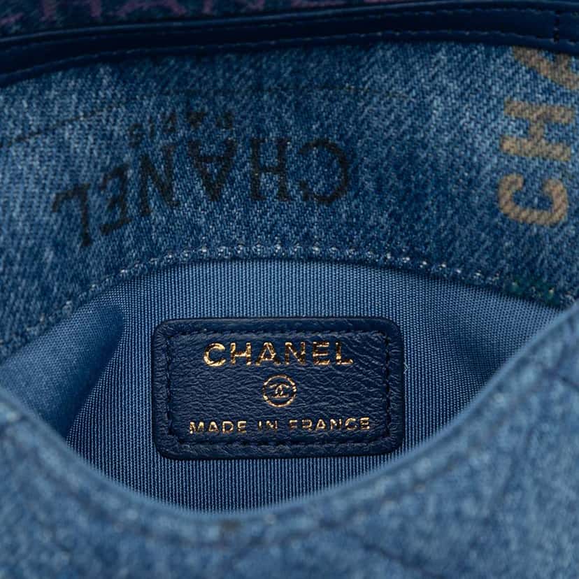 Chanel Fringe Denim Mood Clutch with Chain Blue Denim Very good condition - Box View