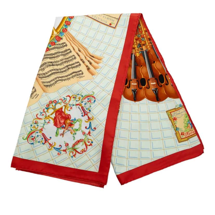 Hermès Wolfgang Amadeus Mozart Silk Scarf White Silk Good condition - Front View