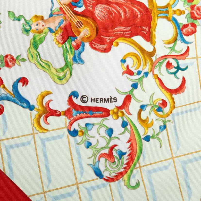 Hermès Wolfgang Amadeus Mozart Silk Scarf White Silk Good condition - Inside View