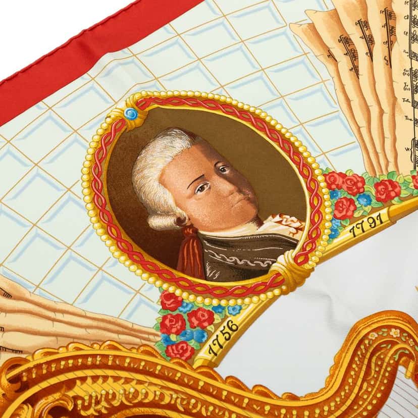 Hermès Wolfgang Amadeus Mozart Silk Scarf White Silk Good condition - Box View