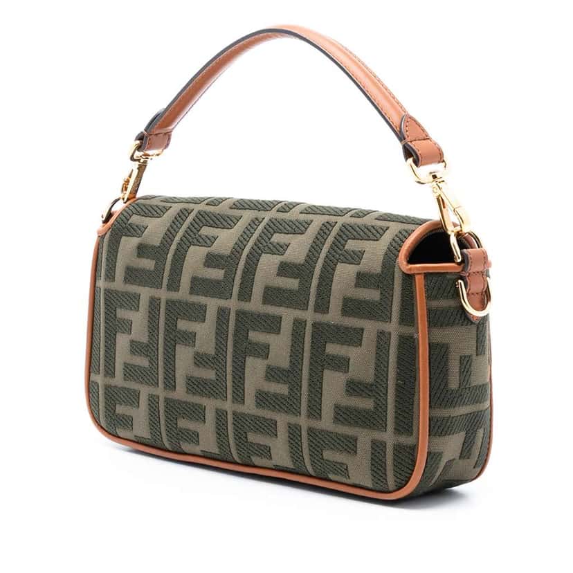 Fendi Zucca Embroidered Canvas Baguette Satchel Green Canvas Good condition - Back View