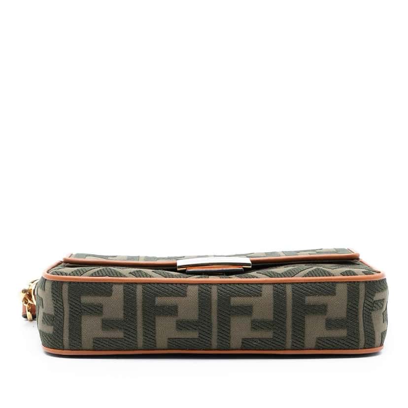 Fendi Zucca Embroidered Canvas Baguette Satchel Green Canvas Good condition - Inside View