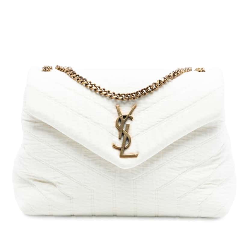 Saint Laurent Small Jersey Loulou Puffer Shoulder Bag White Cotton Good condition - Front View