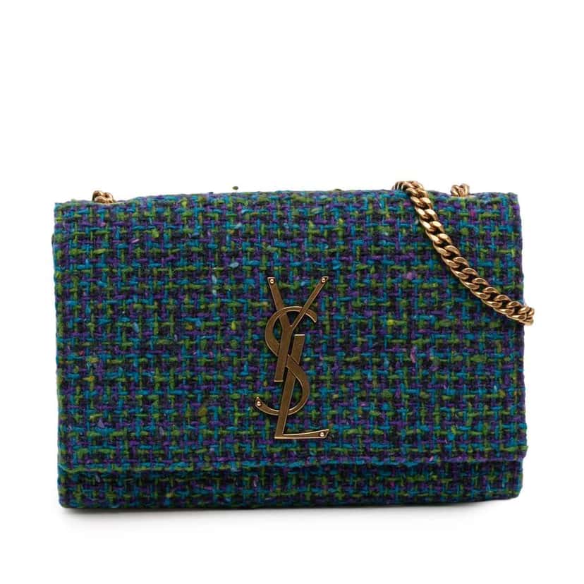 Saint Laurent Small Tweed Monogram Kate Crossbody Blue Tweed Good condition - Front View