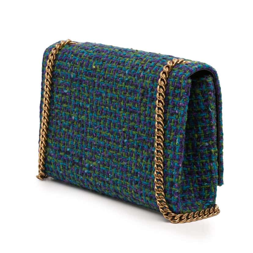 Saint Laurent Small Tweed Monogram Kate Crossbody Blue Tweed Good condition - Back View