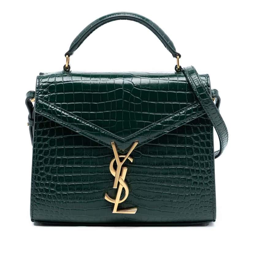 Saint Laurent Mini Croc Embossed Calfskin Monogram Cassandra Top Handle Bag Green Leather Good condition - Front View