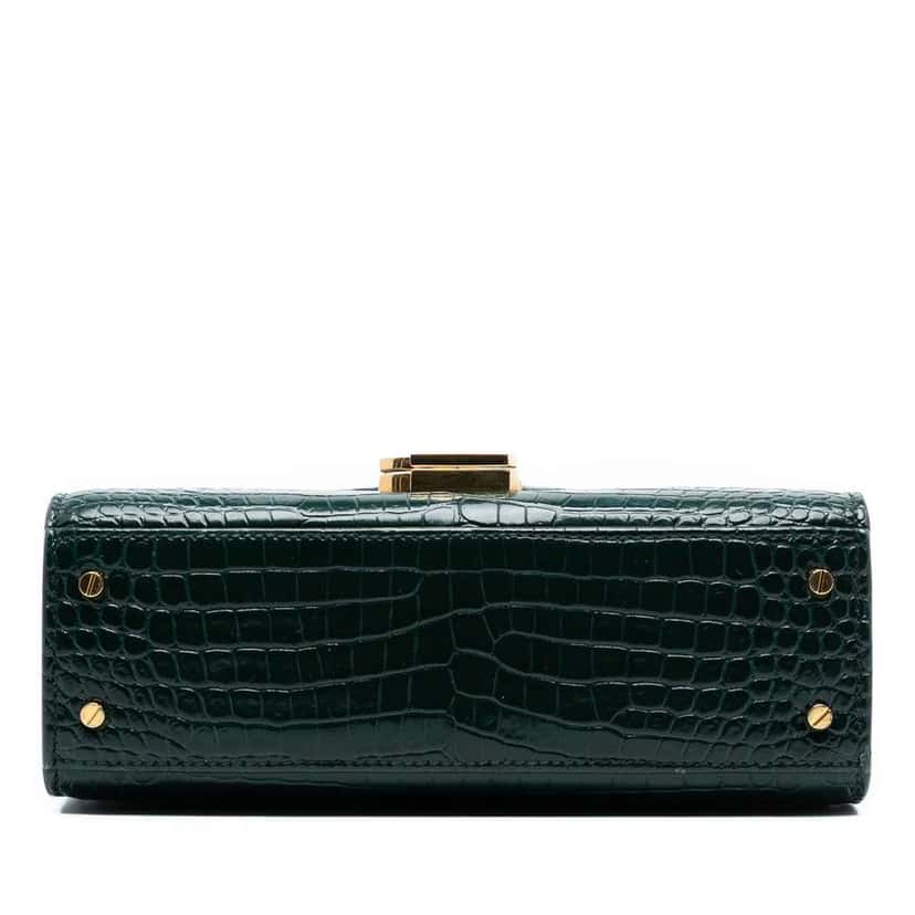 Saint Laurent Mini Croc Embossed Calfskin Monogram Cassandra Top Handle Bag Green Leather Good condition - Inside View